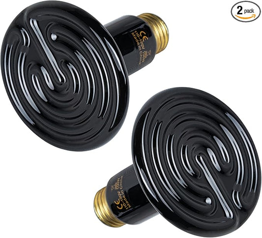 HealSmart 100W Reptile Heat Lamp Ceramic Heat Emitter, No Light Emitting Heat Bulbs, Suitable for Snake/Lizard/Spider, Plant Growth and Incubating Chicken, 2-Pack