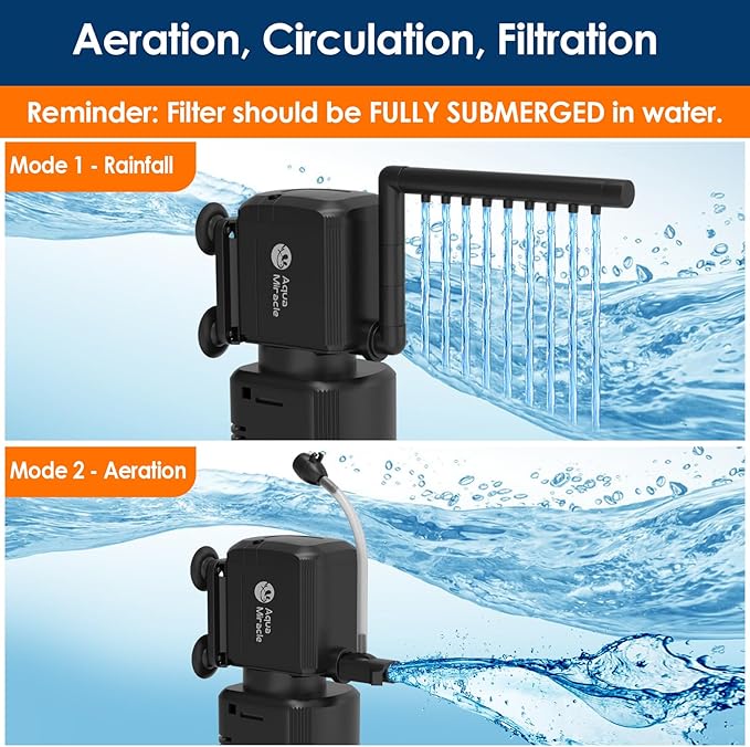 AquaMiracle Aquarium Filter with U - V Light & Filter Sponge, Fish Tank Filter with Timer for Green Water, Turtle Filter with Aeration & Rainfall Mode for Aquarium 60-150 Gallon