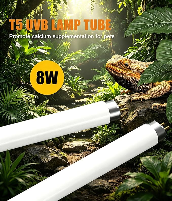 3 Pack T5 HO 5.0 UVB Reptile Light Bulb 8W 12 Inch, UVA UVB Fluorescent Lamp Tube, Simulate Natural Sunlight for Bearded Dragon, Chameleon, Turtle, Tortoise, Lizard, Reptiles & Amphibians