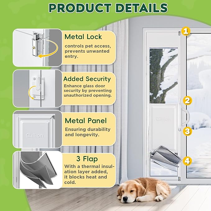 3 Flap XLarge Dog Door for Sliding Glass Door, Openable Pet Door for Sliding Glass Doors, Adjustable 75 7/8" to 81" Slider Height-Pets Up to 220 Lb (Extra Large Size)