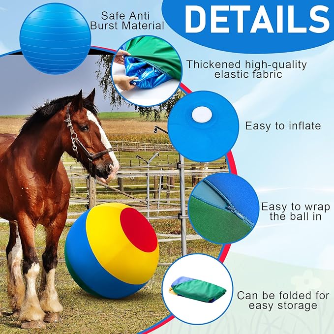 40 Inch Giant Herding Ball with Ball Cover Anti Burst Please Watch VCR for How to Inflation Horse Toys for Horses Entertainment Play, Pump Included(Classic, Mixed Color)