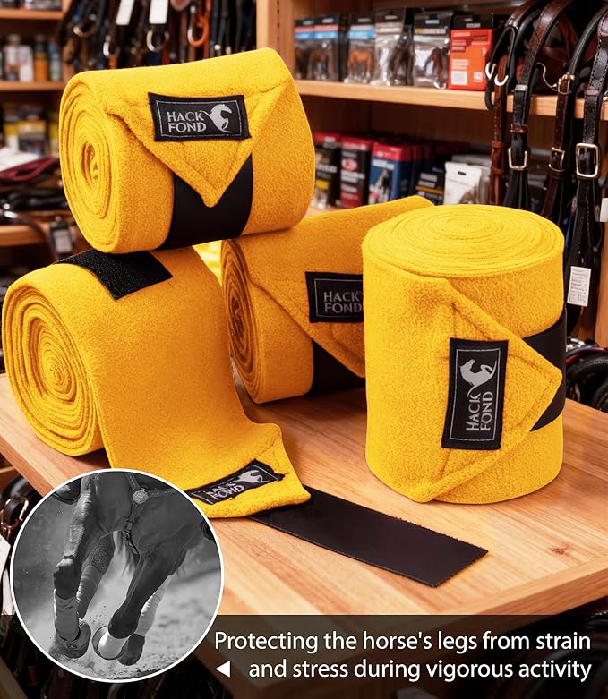 Fleece Horse Polo Leg Wraps Set of 4, 10' Horse Leg Bandages Stable Supplies Equestrian Boots Yellow