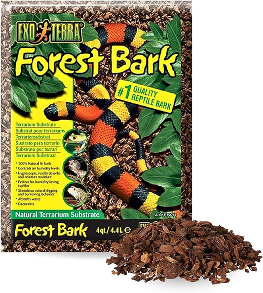 Exo Terra Forest Bark Natural Terrarium Substrate, 4 Quarts, PT2750 | 100% Natural Fir Bark for Reptiles | Hygroscopic Moisture Control | Ideal for Humidity-Loving Reptiles | Encourages Digging Behavior