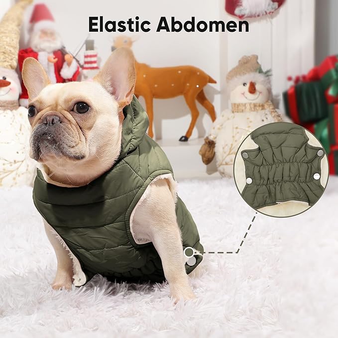 Vecomfy Fleece Lining Dog Hoodie with Harness Built in,Extra Warm Small Dog Jacket in Winter Puppy Coats with Drawstring Hooded,Green M