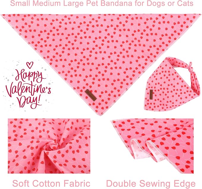 Valentine’s Dog Bandana, Valentine Triangle Bid Scarf for Girl Boy Small Medium Dogs or Cats, Adorable Puppy Wedding & Valentine’s Bandana, Cute Soft Cotton Pet Kerchief