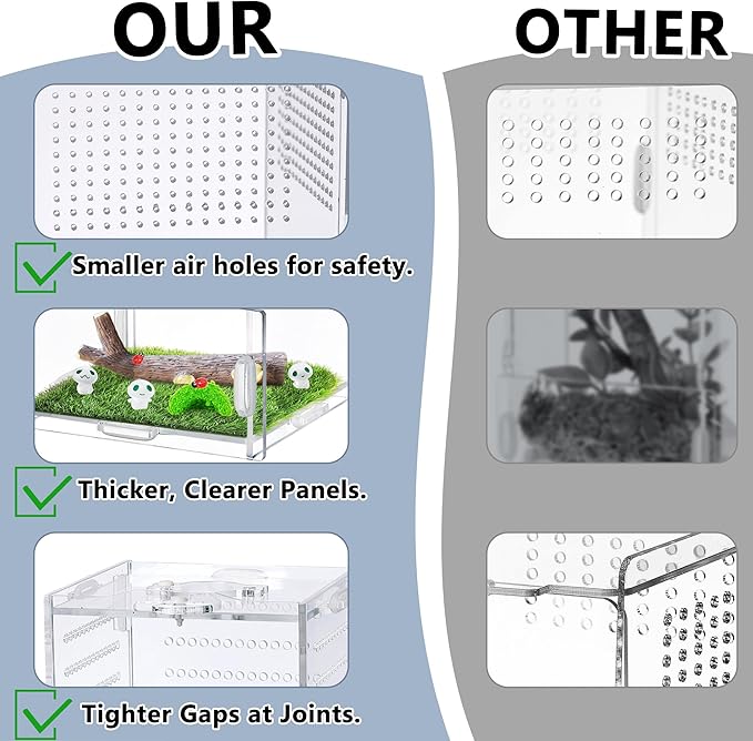 VERTUPET 4''x4''x8'' Jumping Spider Enclosure with Accessories, Acrylic Arboreal Reptile Tank with Resin Branch, Glow Fairies, Hideout & Artificial Grass Mat, Reptile Habitat Box for Spiders