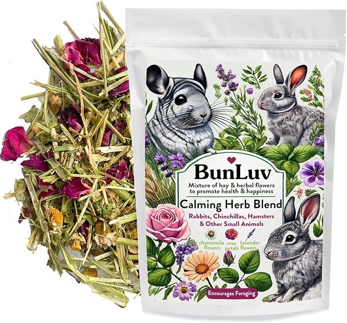Pampered Chicken Mama Herbal Calming Forage (2 Ounces): Premium Rabbit Food, Hay for Guinea Pigs Food, Chinchilla Food, Hamster Treat Made with Timothy Hay & Dried Edible Herbs (2 Ounces)