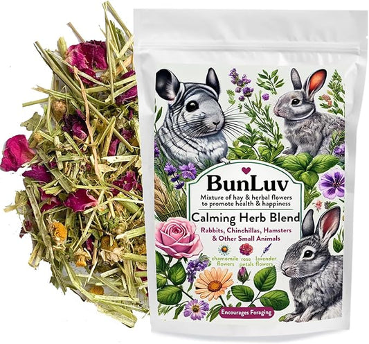 Pampered Chicken Mama Herbal Calming Forage (2 Ounces): Premium Rabbit Food, Hay for Guinea Pigs Food, Chinchilla Food, Hamster Treat Made with Timothy Hay & Dried Edible Herbs (2 Ounces)