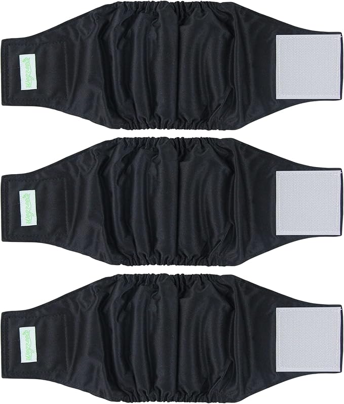 Wegreeco Washable Male Dog Belly Wrap - Pack of 3 - (Black, Black, Black, Large)