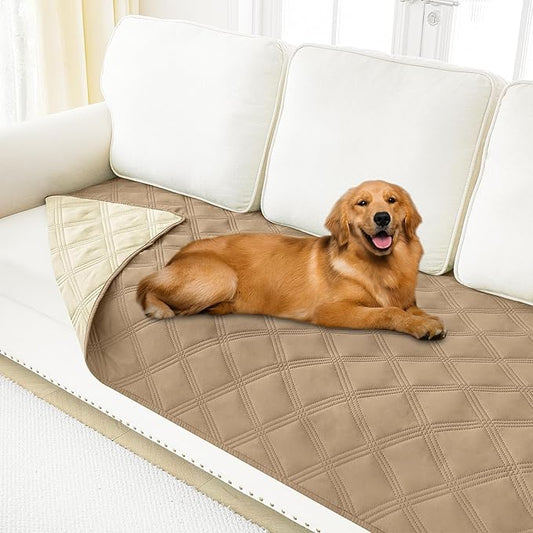 Smiry Waterproof Dog Bed Cover Blanket 30x95, Soft Reversible Pet Blanket, Washable Leakproof Cats Dogs Couch Cover for Sofa, Couch, Furniture, Lattice, Camel/Beige