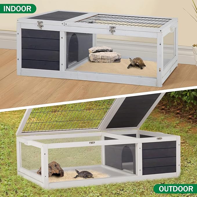 Tortoise Habitat Large Tortoise Enclosure Indoor w/Removable Bottom, Wooden Tortoises House Outdoor, Turtle Habitat Reptile Cage for Lizards, Bearded Dragon, Small Animals