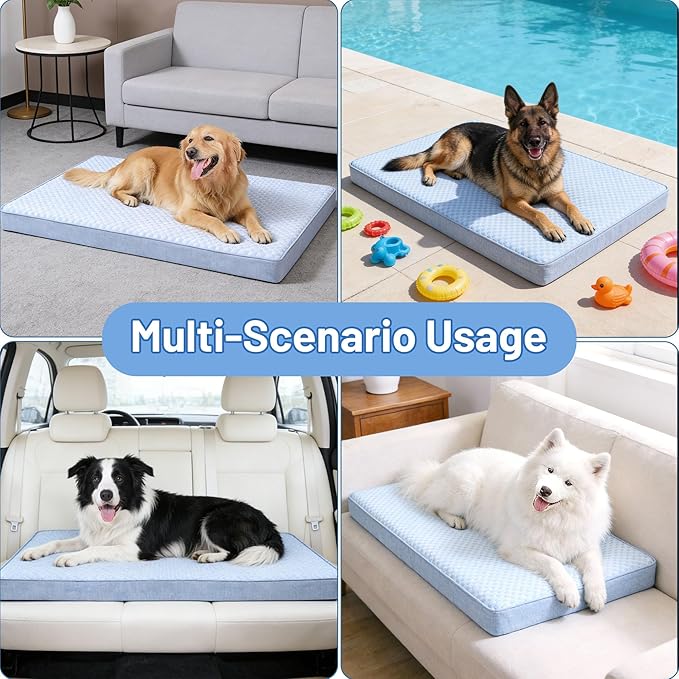 Cooling Dog Beds for Dogs, Orthopedic Memory Foam Dog Bed，Washable Pet Beds for Crate with Faux Fur Cover, Waterproof Lining (X-Large: 41" x 29" x 4", Cooling Surface)
