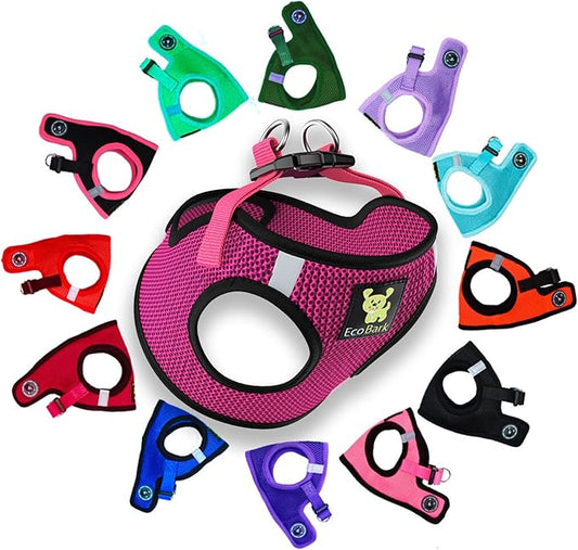 EcoBark Step in Dog Harness - Eco-Friendly Dog Harnesses for Small and Medium Breed Dogs - Reflective and Adjustable Body Halter Vest - Soft Mesh Toy Breed Harness (Fuchsia Pink, Large)