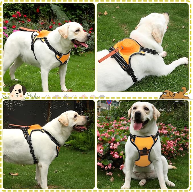 2-in-1 No Pull Dog Harness & Retractable Leash - Large Dog Harness with Auto-Lock, Reflective & Adjustable-XL