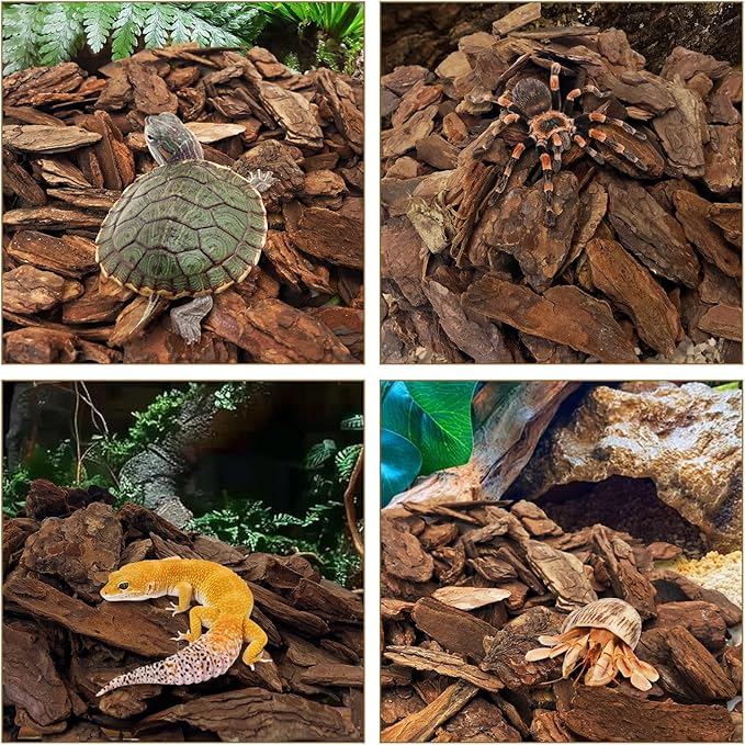 Hamiledyi Reptile Bark Bedding 22.9oz Tortoise Terrarium Substrate Natural Pine Bark Mulch Reusable Wood Chips for Bearded Dragon Snake Box Turtle Gecko Hermit Crabs(Small)