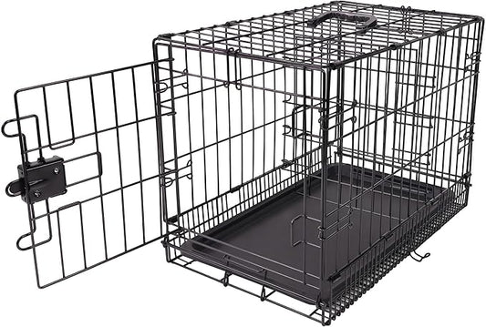 Amazon Basics Portable, Foldable Metal Wire Dog Crate with Removable Tray, Single Door, Divider Panel, Quick Setup, 30 x 19 x 21 in, Black