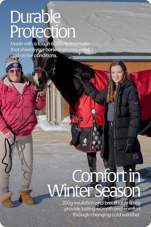 Equinavia Norse 200g Medium Weight Horse Blanket | Waterproof Winter Turnout - Black - 66 in - Equestrian Red - 75 in