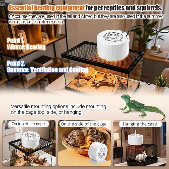 200W Reptile Heat Mats Space Heater, Adjustable Temperature Reptile Heating Heaters, Non-Light Heating Solution with Expanded Heating Range for Hermit Crabs/Leopard Geckos/Turtles/Snakes/Frog/Iguana