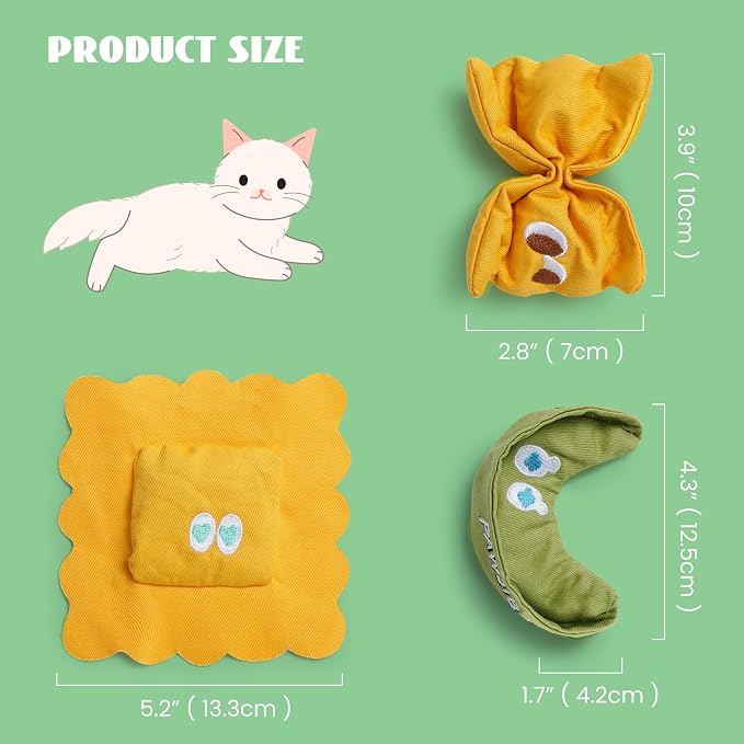 Pawsible 3 Pack Ravioli Catnip Toys for Indoor Cats, Interactive Cat Toys Filled with 100% Organic Catnip, Plush Chew Toys for Kittens, Teething Soft Catnip Toys for Cats - Image 3