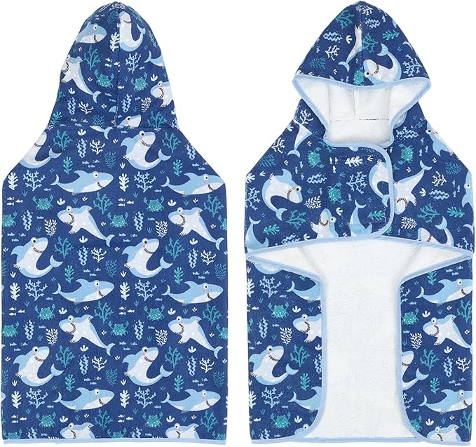 HDE Dog Bathrobe Super Absorbent Quick Drying Puppy Towel Wrap Coat Adjustable After Bath Robes with Hood for Dog Sizes S-XXL Sharks XXL