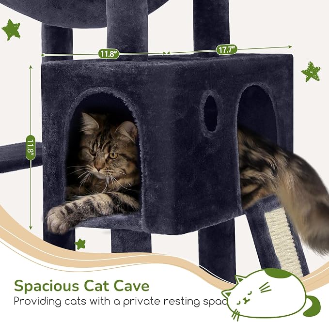 Globlazer Heavy Duty Cat Tree, 70 inch Sturdy Cat Tree for Indoor Cats Extra Large Cat Tower with Scratching Post, Hammock, Cat Condo for Adult Cats Kittens, F70 Pro, Dark Grey - Image 2