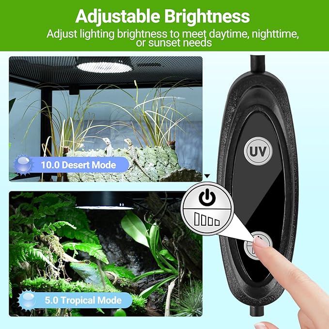 UVB Reptile Light 5.0 & 10.0, UVB Light Bulb Fixture with Dimming, 6W UVA UVB Lamp for Bearded Dragon Gecko Lizard Chameleon Turtle Snake, One Click for Tropical & Desert Reptile