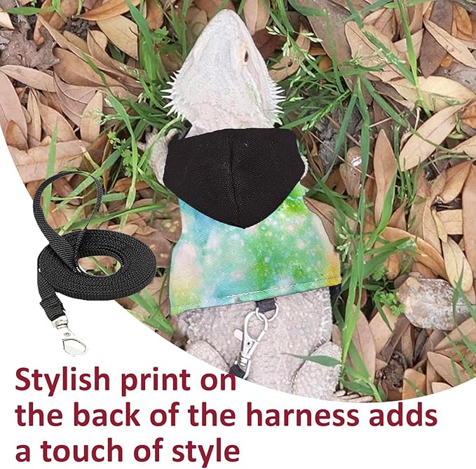 Bearded Dragon Lizard Hoodie Leash Suit Reptile pet Outdoor Chest Harness Chameleon Squirrel Leash Hooded Clothes Suitable for Bearded Dragon Lizard Reptiles（Black hat）