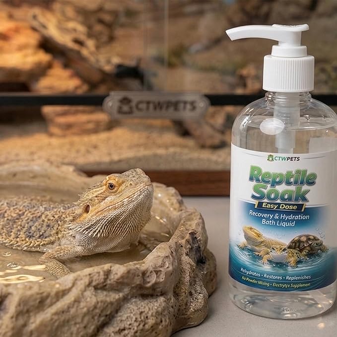 CTWPets Reptile Soak, Electrolyte and Vitamin Bath for Bearded Dragons, Leopard Gecko, Tortoise, Snakes (16oz, Easy Soak)