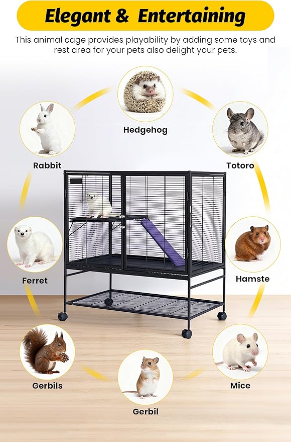 Garvee Metal Small Animal Cage,39 ''L Multi-Level Ferret Cage for Small Animals - Large Hamster Cage with Removable Ramp, Removable Tray for Chinchilla, Rabbit, Guinea Pigs, Hedgehog, Gerbil