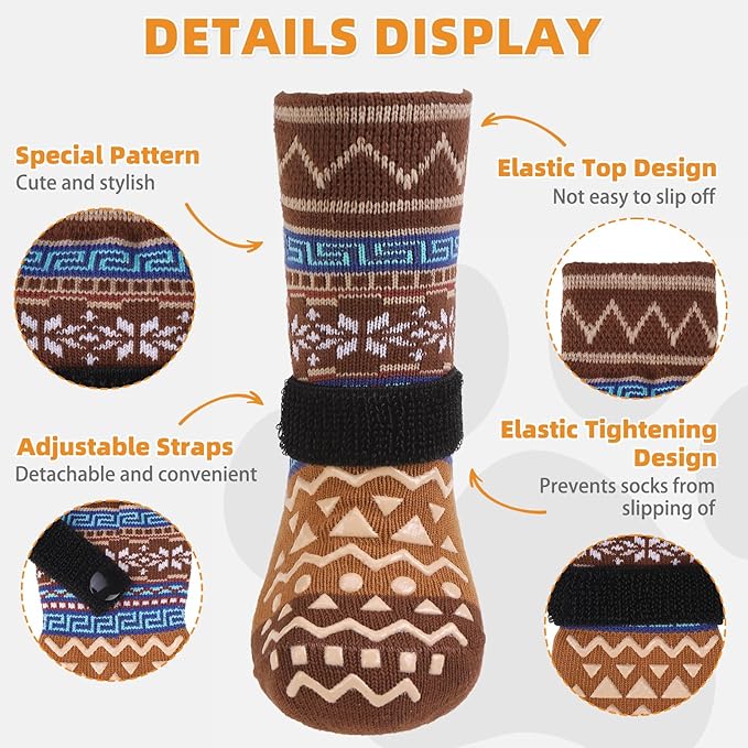 KOOLTAIL Dog Socks to Prevent Licking Paws for Hardwood Floors Anti Slip,Warm Winter Pet Boots&Paw Protector with Grippers,Double Sides Puppy Shoes Booties for Small Medium Large Senior Dogs L