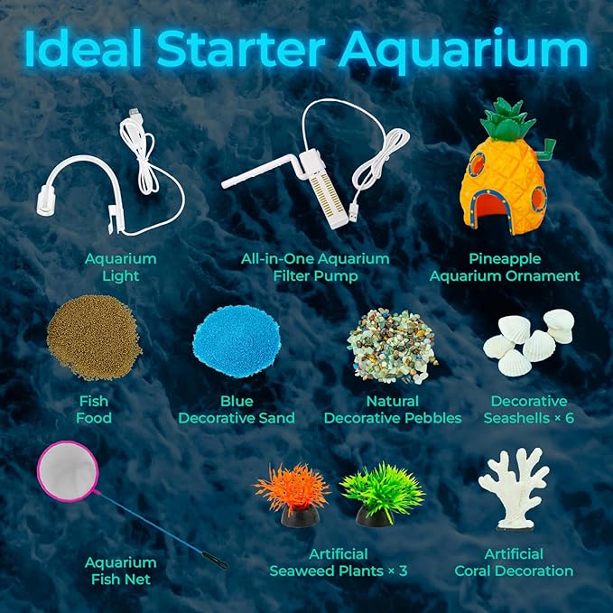 4 Gallon Fish Tank Aquarium Starter Kit with USB LED Light & Quiet Filter, Large Desktop Betta Tank with Decorations, Starter Aquarium for Home Office(Medium White)