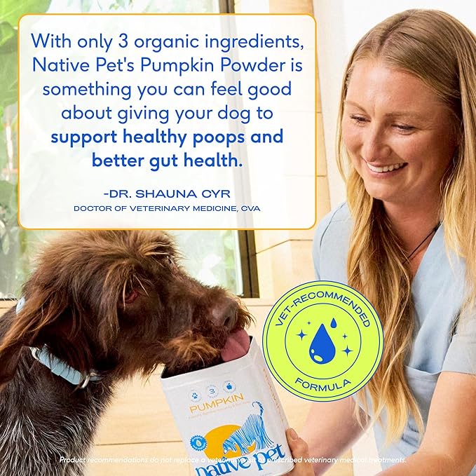 Native Pet Pumpkin for Dogs - Organic Dog Food Topper Powder - Promotes Firm Stools, Supports Digestive, Bowel Health & Nutrient Absorption - USDA Organic, Rich in Fiber with Real Pumpkin -120 Scoops