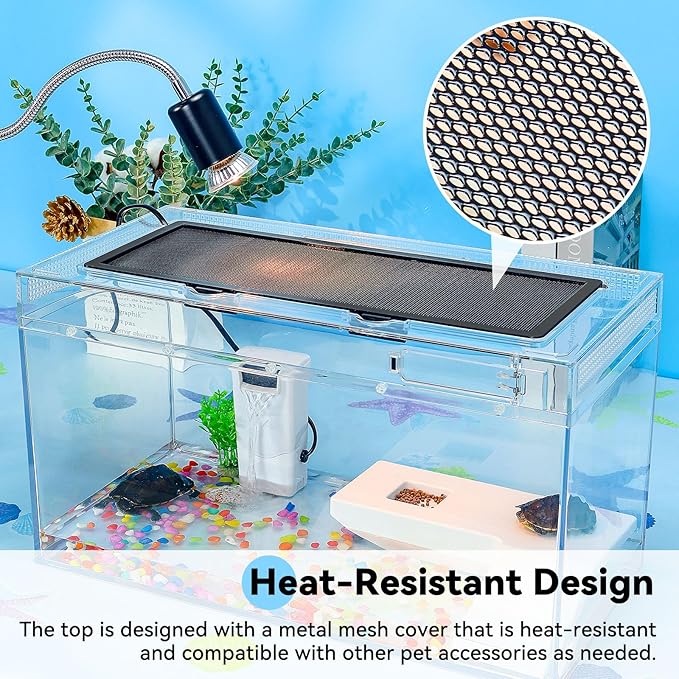 12x7x6 Turtle Tank Kit A High-Definition Aquarium with Heating Lamp, Filter, Advanced Ventilation, High-Temperature Resistance, Complete Accessories for Turtle Habitat