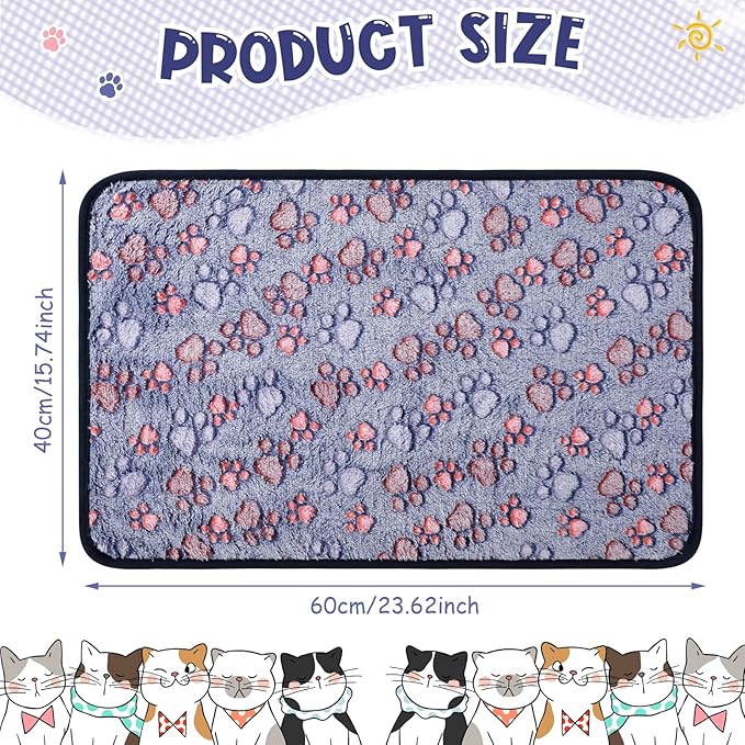 Tatuo 4 Pcs Dog Blanket for Pet Cat Blankets Indoor Puppy Teething Stuff Toys Paw Print Fleece Blanket Warm Sleep Mat for Guinea Pig Cage(Blue,Small(24 x 16 Inch),Square)