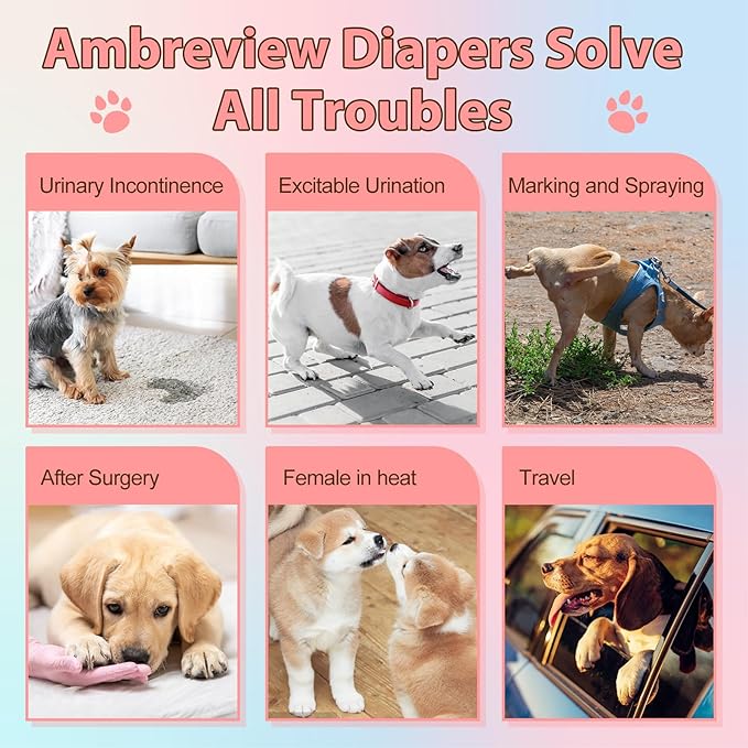 Ambreview Disposable Dog Diapers Female, Just Pull It Up, Doggie Diapers for Female Dogs, Strong Absorbency | Leak Proof, for Dogs in Heat | Elderly | Disabled, L 30 PCS