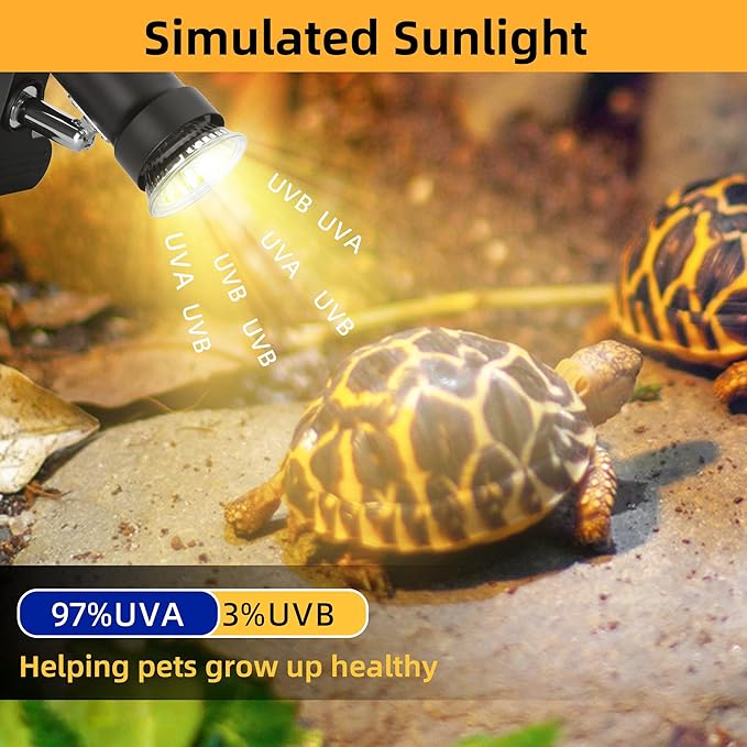 Reptile Heat Lamp with 360° Rotatable Clamp Basking Spot Light with 50W UVA UVB Heat Bulb Simulated Sunlight Heating Lamp for Turtles Lizards Snakes Amphibian Terrariums Tanks