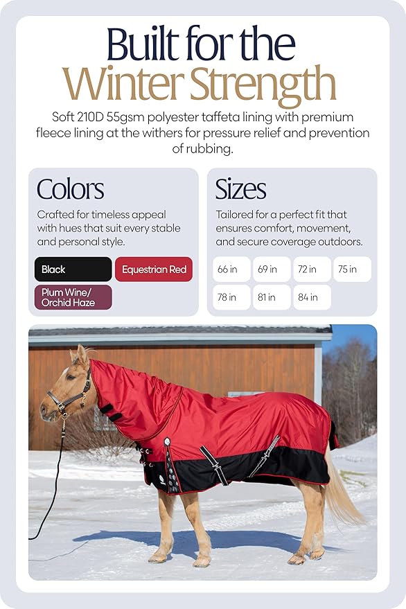 Equinavia Norse 200g Medium Weight Horse Blanket | Waterproof Winter Turnout - Black - 66 in - Equestrian Red - 75 in
