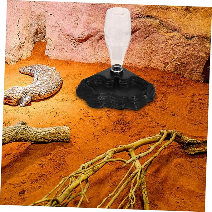 Reptile Automatic Water Feeder for Tortoises and Lizards Black Smooth Surface Design Convenient and Practical Drinking Fountain for Terrarium Use