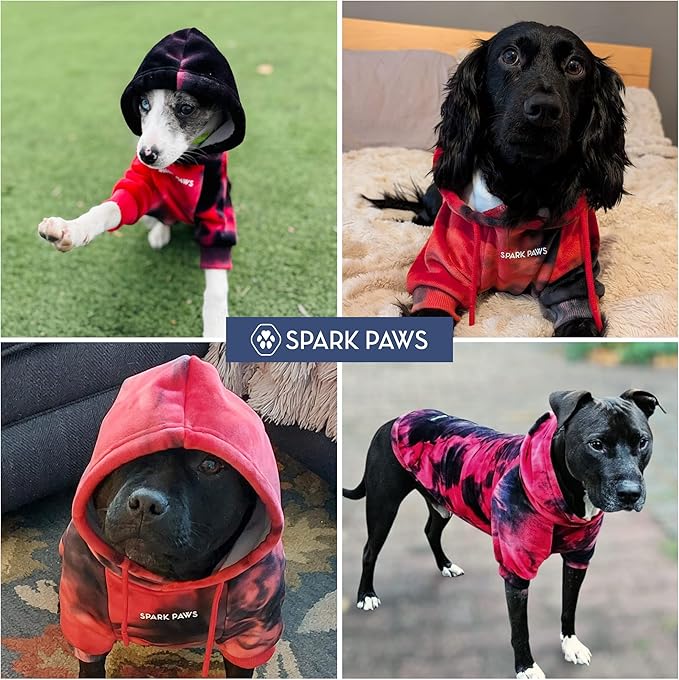 Spark Paws Dog Hoodie – Premium Dog Sweater for Small, Medium, and Large Dogs | Warm Outfits for French Bulldogs, Pitbull, Puppy, Winter Jacket Alternative - Red & Black - M