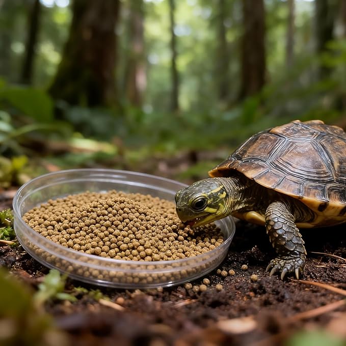 Baby Tortoise Food with Fish & Krill Meal, Spirulina & Astaxanthin | Enhanced with Calcium & Vitamins for Hatchlings & Young Sulcata, Leopard, Russian & Hermann's Tortoises (7 oz)