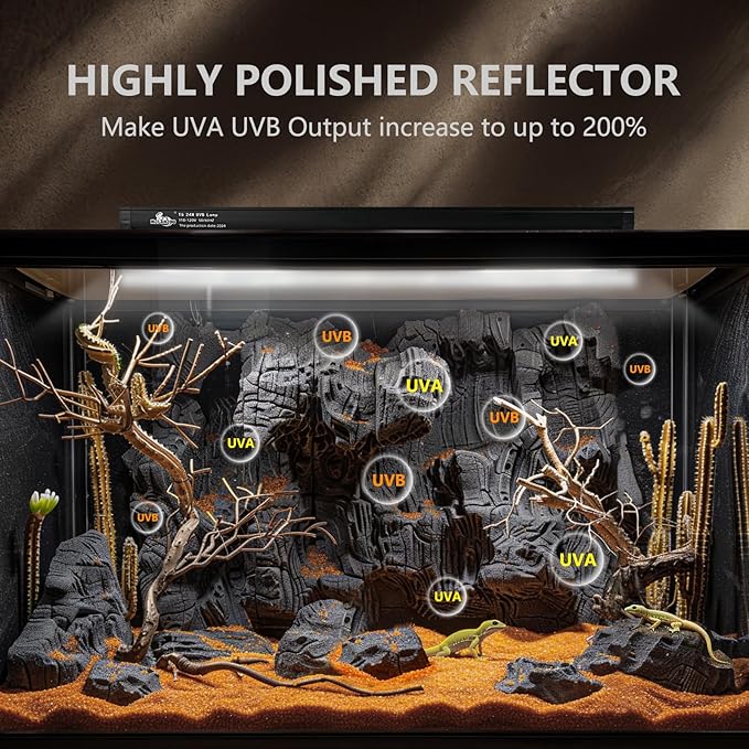 T5 UVB Lighting Combo Kit for Reptiles,8W Light Fixture with Desert 10.0 T5 UVB Light Bulbs Terrarium Hood Heat Lamp for Breaded Dragon,Turtle,Frog,Lizard,Tortoise,Gecko,Snake