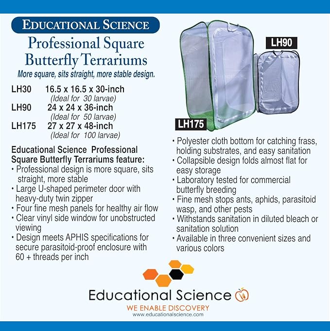 Educational Science Professional Pop-Up Butterfly Cage/Terrarium, 27 x 27 x 48-inch, Navy Blue, LH175B
