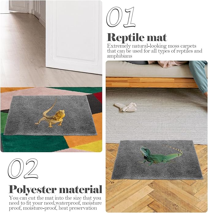 GANAZONO 2Pcs Absorbent Reptile Mat Grey Polyester Carpet for Tortoise Bedding Comfortable Habitat Accessory Easy to Clean Protective Carpet for Snake Lizard Turtle