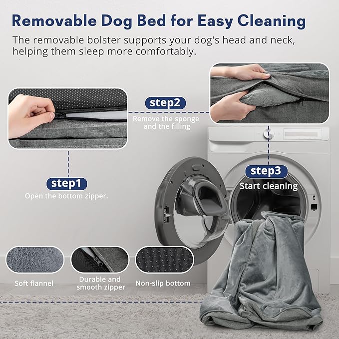 aodisman Orthopedic Dog Beds for Large Sized Dogs, Waterproof Memory Foam Big Size Pet Bed with Sides,Comfort Thick Egg-Crate Foam,Dog Couch Bed,Washable Cover & Non-Slip Bottom,Grey