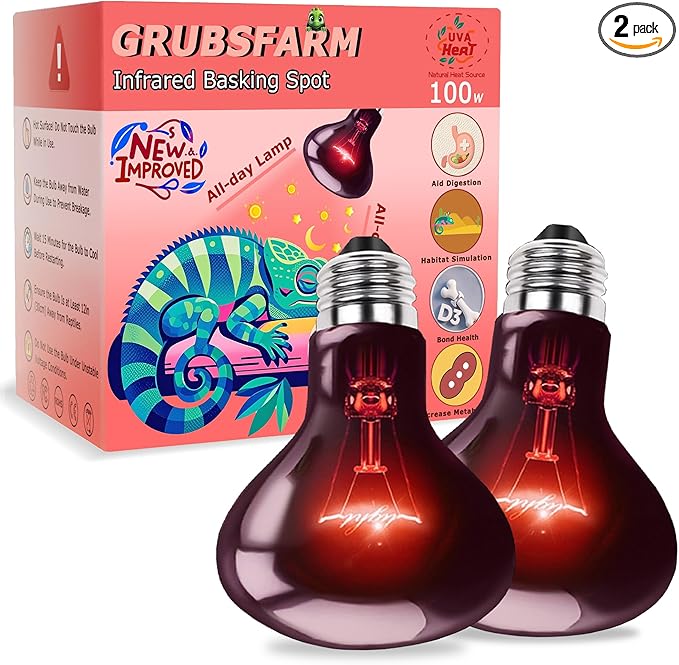 100W UVA Infrared Red Heat Lamp Bulb – Strong Bones & Energy, High-Performance Basking Spot Light for Lizards, Leopard Geckos, Turtles & Chicks, Terrarium & Brooder Heater