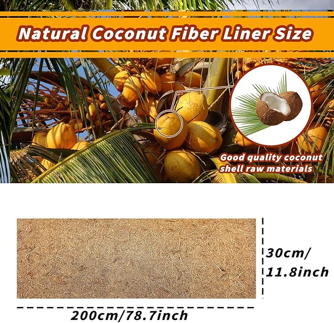 Hamiledyi 78.7x11.8in Reptile Carpet Coconut Fiber Substrate Large Snake Bedding Coco Liner Roll Mat for Bearded Dragon Tortoise Lizard Habitat Pad Garden Decoration