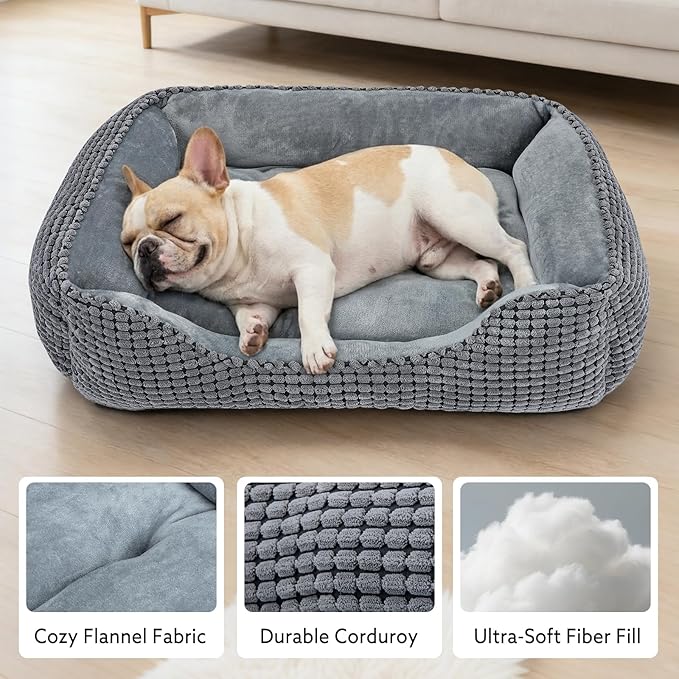 MIXJOY Dog Bed for Large, Medium, Small Dogs - Rectangle, Washable, Orthopedic, Soft Cat Beds - Anti-Slip Bottom, Multiple Sizes (35'', Grey)