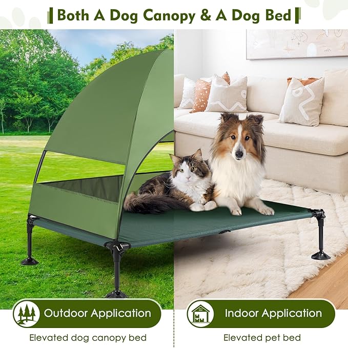 Upgraded Elevated Dog Bed with Canopy, Portable Raised Outdoor Dog Bed with Stable Anti-Slip Feet, Wider Shade Pet Bed Cot, Raised Pet Beds for Large Pets Camping, Indoor & Outdoor Use