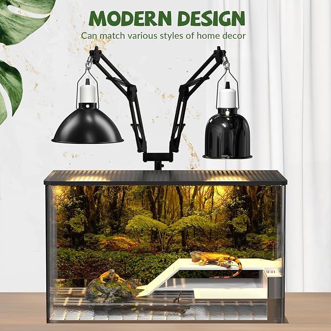 GlowUp 15.7-74.3 inch Dual Reptile Heat Lamp Stand Reptile Light Stand with Two Flexible Brackets, Adjustable Heat Lamp Stand for Terrarium, Snake, Gecko, Lizard, Chicks, Fish Tank