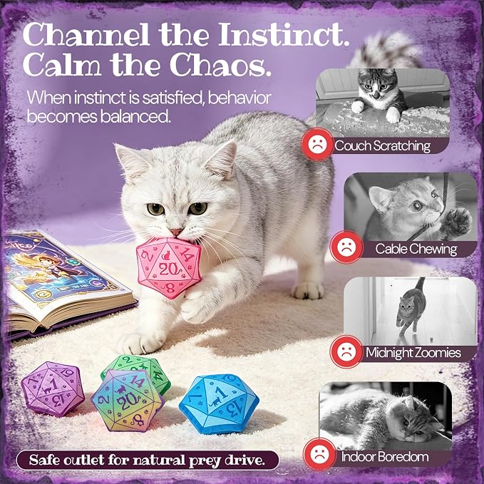 CiyvoLyeen Plush D20 Dice Catnip Toys for Indoor Cats 5 Pack - Image 2